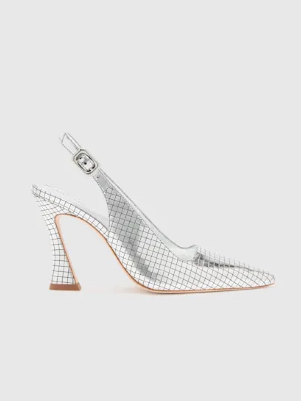 New Reformation Nour Heeled Slingback Silver Metallic Disco Sz 8.5
